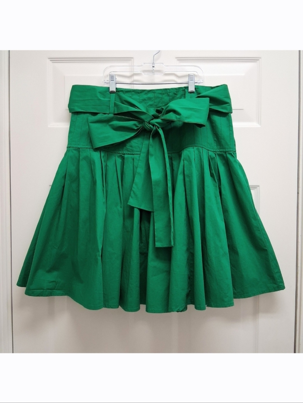 eShakti Pleated Poplin Skirt Kelly Green Size 14 Large Tie Twee Preppy Academia